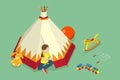 3D Isometric Flat Vector Conceptual Illustration of Kids Teepee Tent