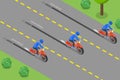 3D Isometric Flat Vector Conceptual Illustration of Motorcycle Braking Distance Royalty Free Stock Photo