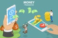 3D Isometric Flat Vector Conceptual Illustration of Online Money Transfer Royalty Free Stock Photo