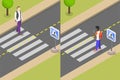 3D Isometric Flat Vector Conceptual Illustration of Pedestrian Road Safety Rules