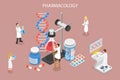 3D Isometric Flat Vector Conceptual Illustration of Pharmacology.