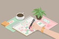 3D Isometric Flat Vector Conceptual Illustration of Planner