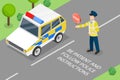 3D Isometric Flat Vector Conceptual Illustration of Policeman Holding a Stop Sign Royalty Free Stock Photo