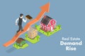 3D Isometric Flat Vector Conceptual Illustration of Real Estate Demand Rise