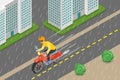 3D Isometric Flat Vector Conceptual Illustration of Riding On A Rainy Road