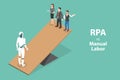 3D Isometric Flat Vector Conceptual Illustration of RPA Vs Manual Labor Royalty Free Stock Photo