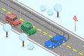 3D Isometric Flat Vector Conceptual Illustration of Slippery or Icy Road Royalty Free Stock Photo