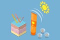 3D Isometric Flat Vector Conceptual Illustration of Sun Rays Protection Cream