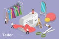 3D Isometric Flat Vector Conceptual Illustration of Tailor Textile Craft Business
