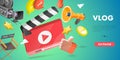 3D Isometric Flat Vector Conceptual Illustration of Vlog, Video Content Creating Royalty Free Stock Photo