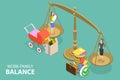 3D Isometric Flat Vector Conceptual Illustration of Work-family Balance