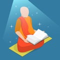 3D Isometric Flat Vector Illustration of Buddhist Monk