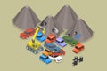 3D Isometric Flat Vector Illustration of Car Dump Junkyard