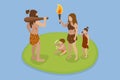 3D Isometric Flat Vector Illustration of Caveman Family Royalty Free Stock Photo