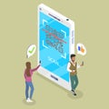 3D Isometric Flat Vector Illustration of Demonstrating QR Code For Sharing Contacts Royalty Free Stock Photo