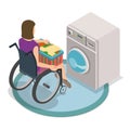 3D Isometric Flat Vector Illustration of Disabled Character and Household Chores. Item 1 Royalty Free Stock Photo