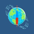 3D Isometric Flat Vector Illustration of Earth's Magnetic Field