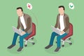 3D Isometric Flat Vector Illustration of Ergonomic Position While Using a Device Royalty Free Stock Photo
