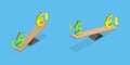 3D Isometric Flat Vector Illustration of Euro Vs Dollar On Lever