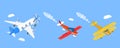 3D Isometric Flat Vector Illustration of Flying Vintage Airplanes