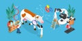 3D Isometric Flat Vector Illustration of Genetically Modified Animals Royalty Free Stock Photo