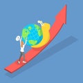 3D Isometric Flat Vector Illustration of Global Economic Slowdown