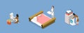 3D Isometric Flat Vector Illustration of Hotel Housekeeping