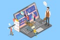 3D Isometric Flat Vector Illustration of KPI Data Report Dashboard