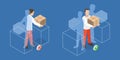 3D Isometric Flat Vector Illustration of Load Handling In Workplace