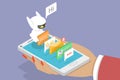 3D Isometric Flat Vector Illustration of Mobile Chatbot