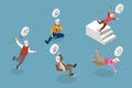 3D Isometric Flat Vector Illustration of Old People Stumble