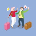 3D Isometric Flat Vector Illustration of Old People Travelers