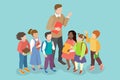 3D Isometric Flat Vector Illustration of Pedagogue With Pupils Royalty Free Stock Photo