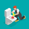 3D Isometric Flat Vector Illustration of Plumber