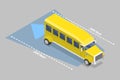 3D Isometric Flat Vector Illustration of School Bus Blind Spot Area Royalty Free Stock Photo