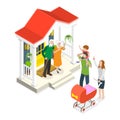 3D Isometric Flat Vector Illustration of Set Of People Leaving Home. Item 2