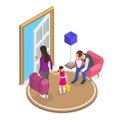 3D Isometric Flat Vector Illustration of Set Of People Leaving Home. Item 4