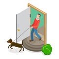 3D Isometric Flat Vector Illustration of Set Of People Leaving Home. Item 5