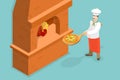 3D Isometric Flat Vector Illustration of Stone Oven Pizza