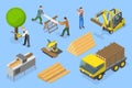 3D Isometric Flat Vector Illustration of Timber Industry