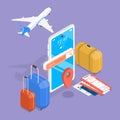 3D Isometric Flat Vector Illustration of Travel Online Booking Royalty Free Stock Photo