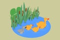 3D Isometric Flat Vector Illustration of Ugly Duckling Fairy Tale Royalty Free Stock Photo