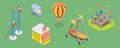 3D Isometric Flat Vector Set of Amusement Park