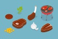 3D Isometric Flat Vector Set of Beef Steaks