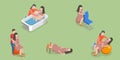 3D Isometric Flat Vector Set of Birth Positions