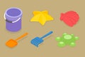 3D Isometric Flat Vector Set of Childrens Sand Toys