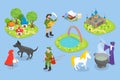 3D Isometric Flat Vector Set of Fairytale Characters and Items Royalty Free Stock Photo