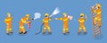 3D Isometric Flat Vector Set of Firefighter Characters