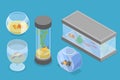 3D Isometric Flat Vector Set of Home Aquariums