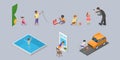 3D Isometric Flat Vector Set of Kids In Danger Situations